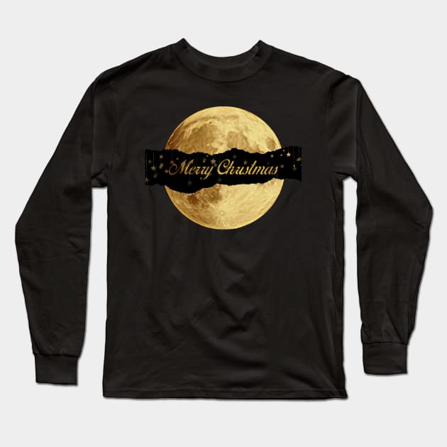 Marry Christmas elegant gold and black Christmas stars moon Long Sleeve T-Shirt by AGRHouse